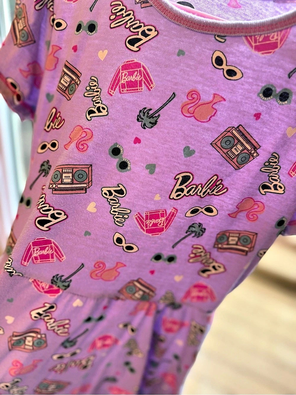 Barbie Retro All-Over Print Skater Dress Girls 10-12 Pink/Purple